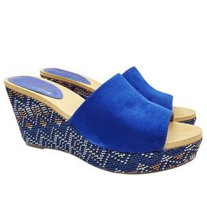 GROOVE Lulu Cobalt Blue Colorful Geometric Print Slide Wedges Women's Size 8.5